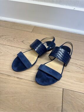 Jimmy Choo Navy Two-Band Slingback Sandals